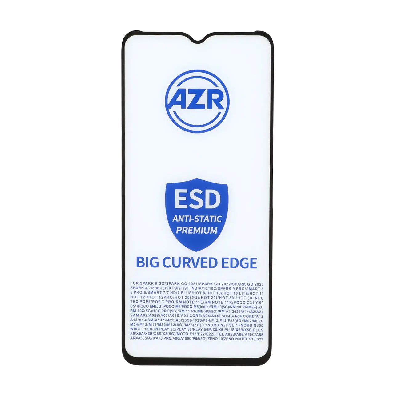محافظ صفحه نمایش شیشه ای AZR - Big curved ESD Anti Static مدل Samsung Galaxy A12 / A02 / A02S / A03 / A03S / A03 Core / A04 / A04S / A04E / A13 / A23 / A32 5G / M02 / M04 / M12 / M13 / M23 / M33 /F13 / A1 Plus / A2 Plus / M4 /