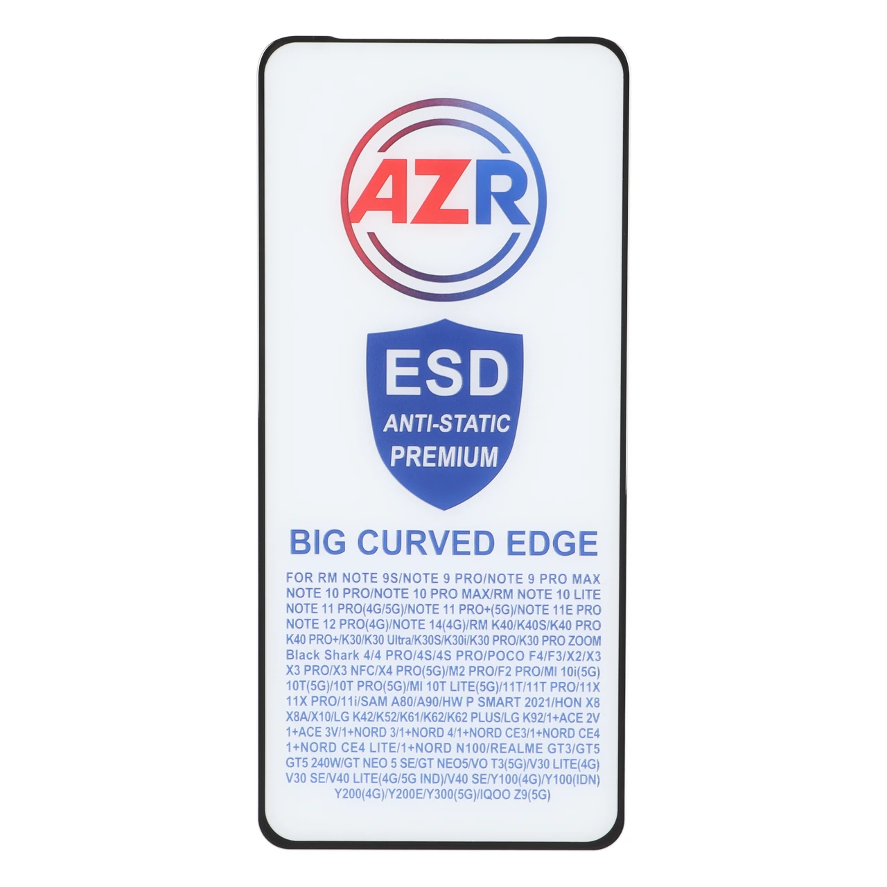محافظ صفحه نمایش شیشه ای AZR - Big curved ESD Anti Static مدل Xiaomi Poco X3 / Poco X3 Pro / Redmi Note 9S / Redmi Note 9 Pro / Redmi Note 9 Pro Max / Poco F5 Pro / Mi 12T / Mi 12T Pro / Mi 11T / Mi 11T Pro / Mi 10T / Mi 10T Pr