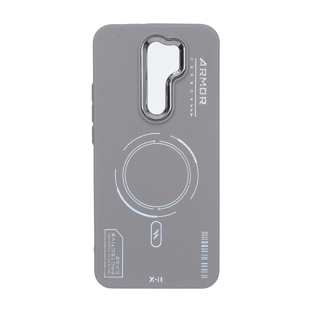 قاب Armor لنز متال Texture طرح مگ سیف Xiaomi Redmi 9 / Redmi 9 Prime / Poco M2 - خاکستری