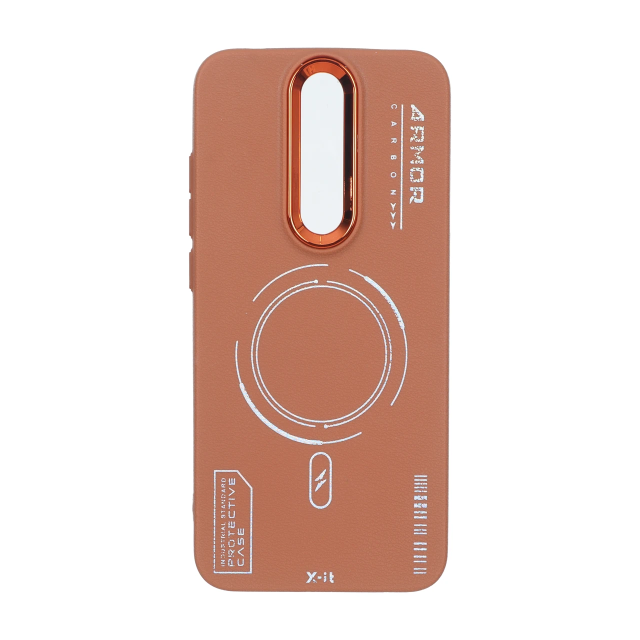 قاب Armor لنز متال Texture طرح مگ سیف Xiaomi Redmi 8 - قهوه ای