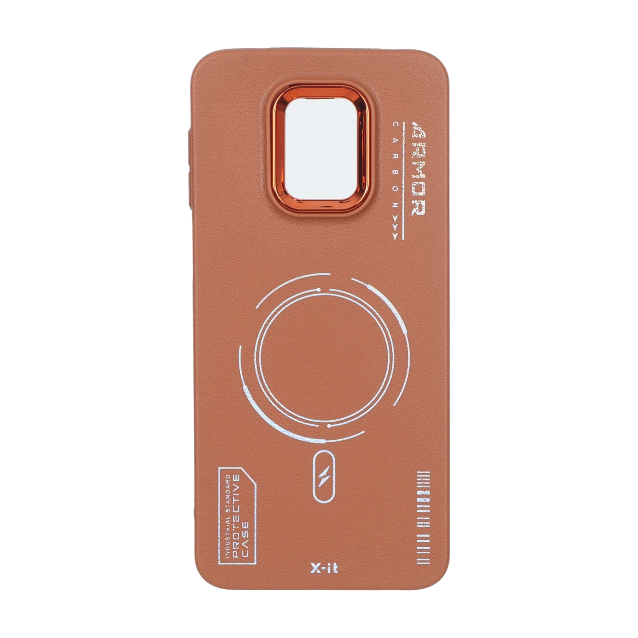قاب Armor لنز متال Texture طرح مگ سیف Xiaomi Redmi Note 9S / Redmi Note 9 Pro / Redmi Note 9 Pro Max - قهوه ای