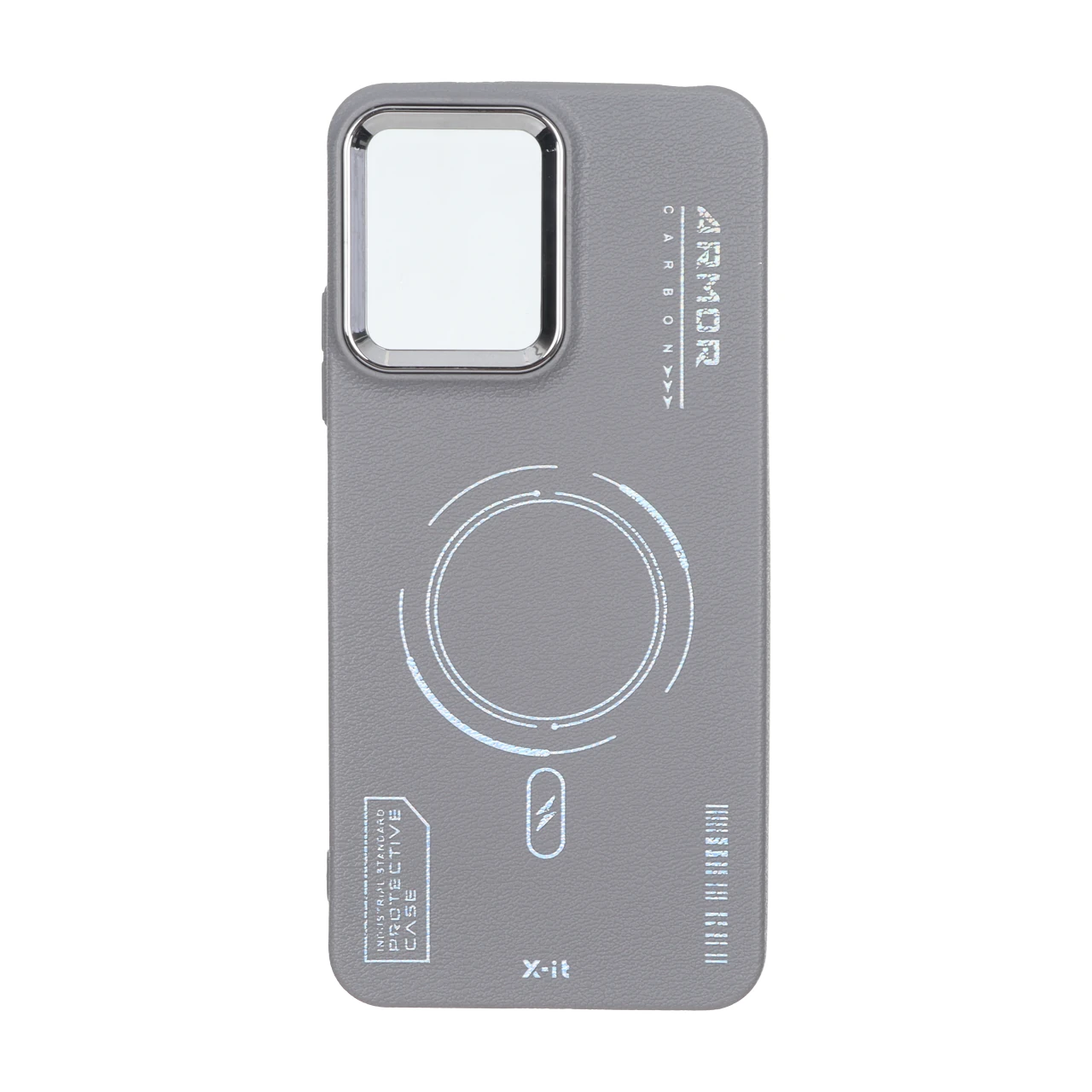 قاب Armor لنز متال Texture طرح مگ سیف Xiaomi Redmi Note 12 4G - خاکستری
