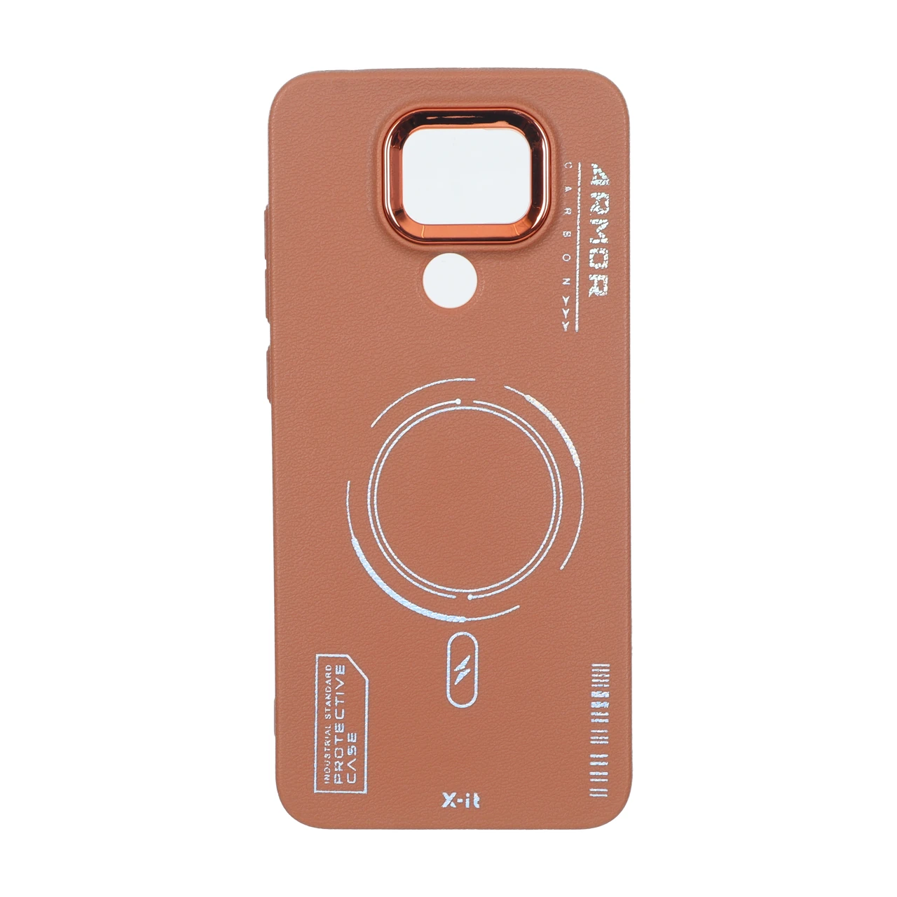 قاب Armor لنز متال Texture طرح مگ سیف Xiaomi Redmi Note 9 / Redmi 10X 5G / Redmi 10X Pro 5G - قهوه ای