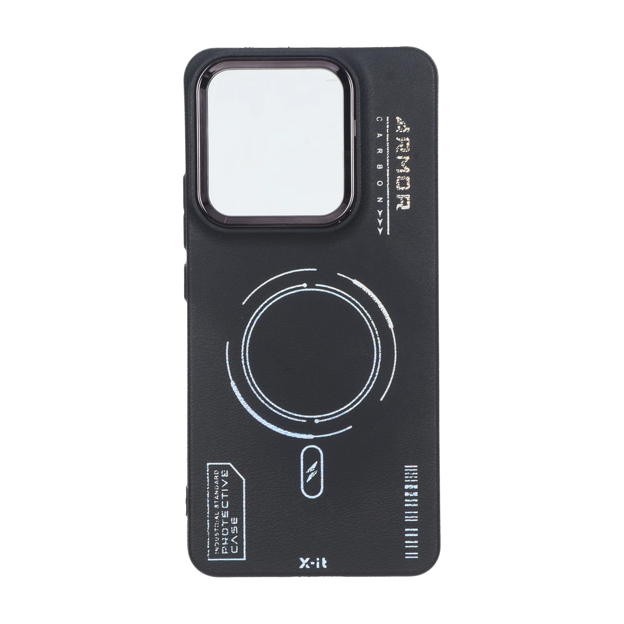 قاب Armor لنز متال Texture طرح مگ سیف Xiaomi Redmi Note 14 4G - مشکی