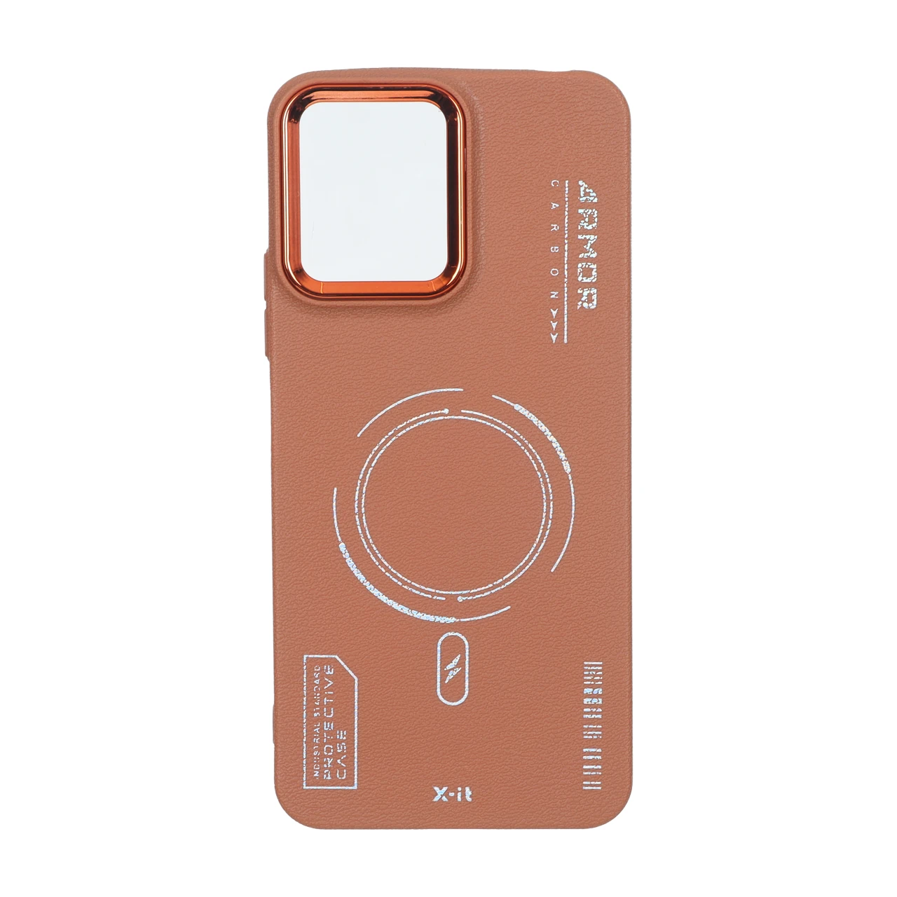 قاب Armor لنز متال Texture طرح مگ سیف Xiaomi Redmi 12 / Poco M6 Pro 5G - قهوه ای
