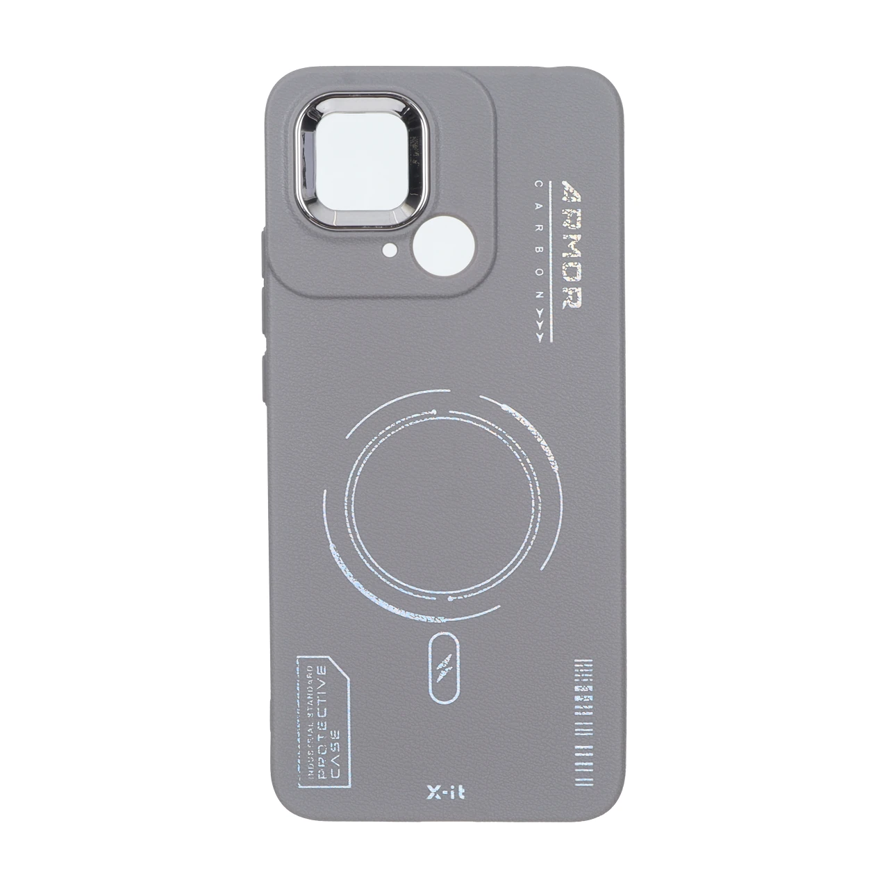 قاب Armor لنز متال Texture طرح مگ سیف Xiaomi Redmi 10C / Redmi 10 Power / Poco C40 - خاکستری