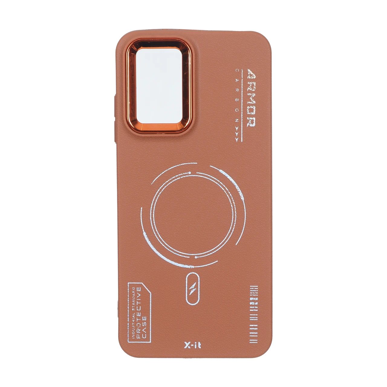 قاب Armor لنز متال Texture طرح مگ سیف Xiaomi Redmi 10 / Redmi 10 Prime - قهوه ای