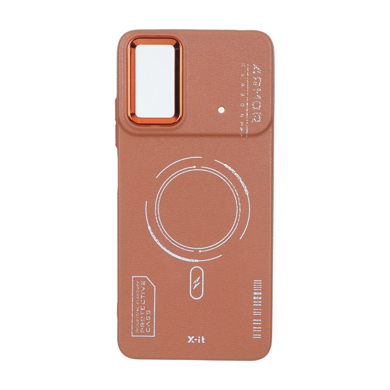 قاب Armor لنز متال Texture طرح مگ سیف Xiaomi Poco X4 Pro - قهوه ای