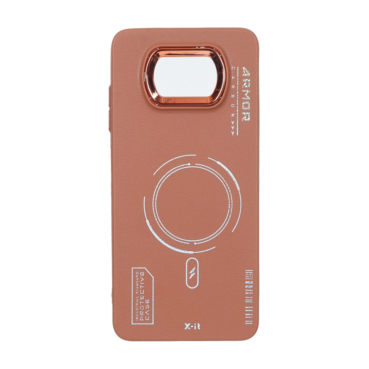 قاب Armor لنز متال Texture طرح مگ سیف Xiaomi Poco X3 / Poco X3 Pro / Poco X3 NFC - قهوه ای