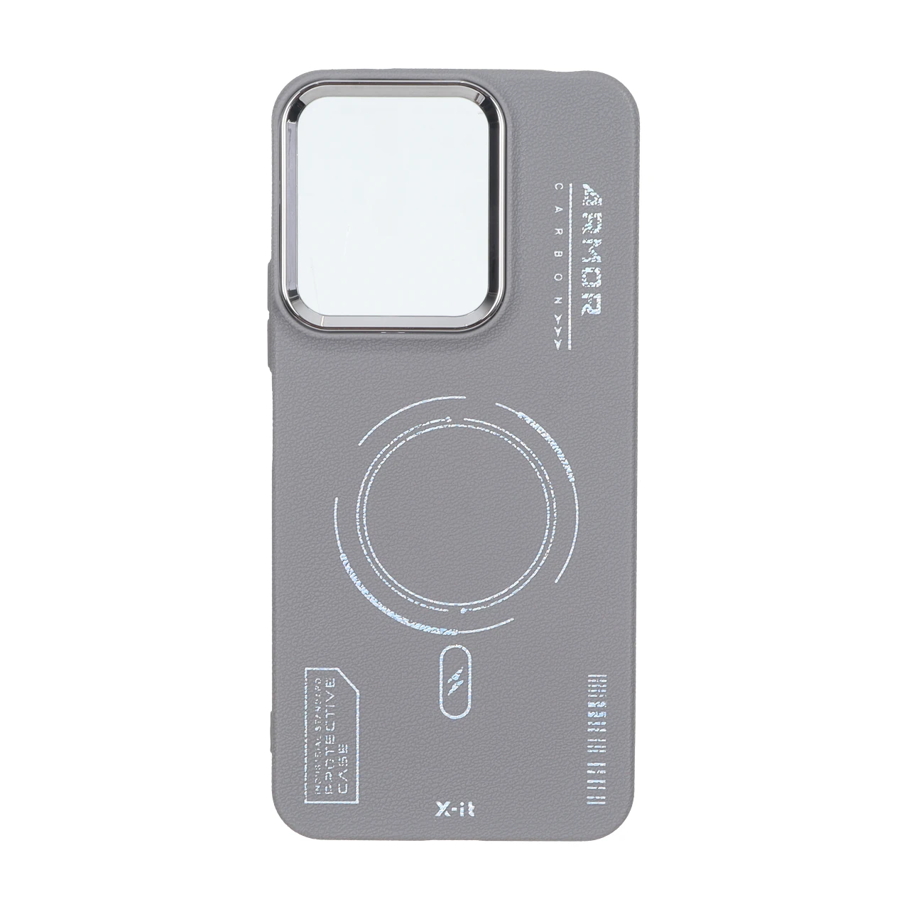 قاب Armor لنز متال Texture طرح مگ سیف Xiaomi Redmi 13X / Redmi 13 4G / Poco M6 4G - خاکستری