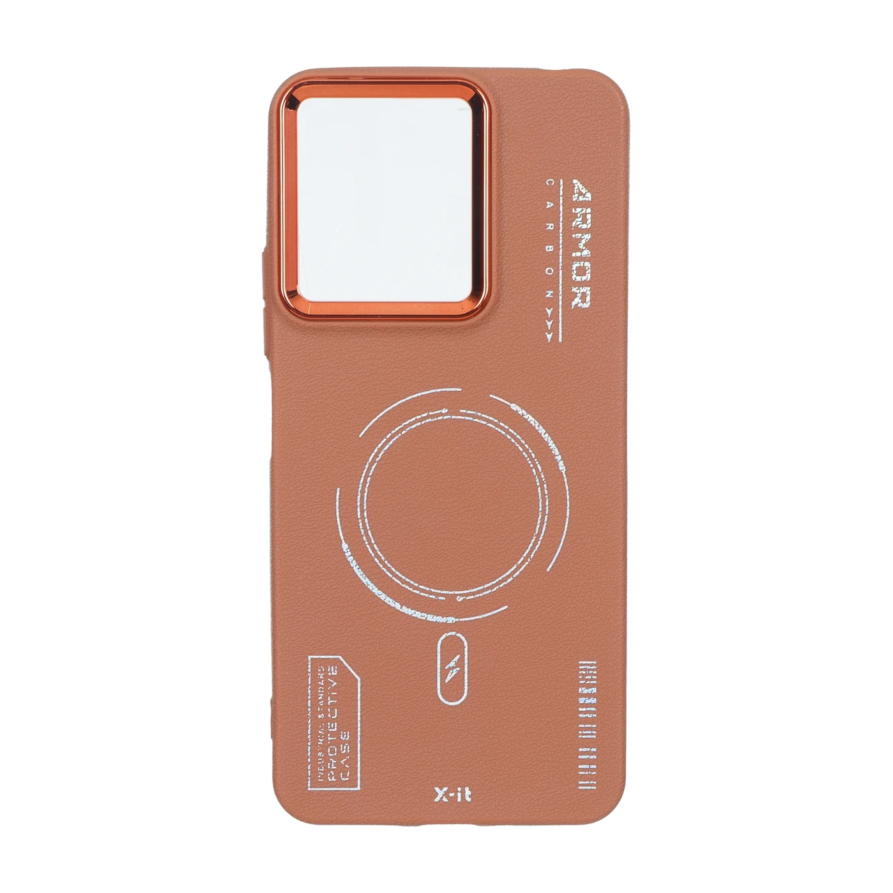 قاب Armor لنز متال Texture طرح مگ سیف Xiaomi Redmi 13X / Redmi 13 4G / Poco M6 4G - قهوه ای