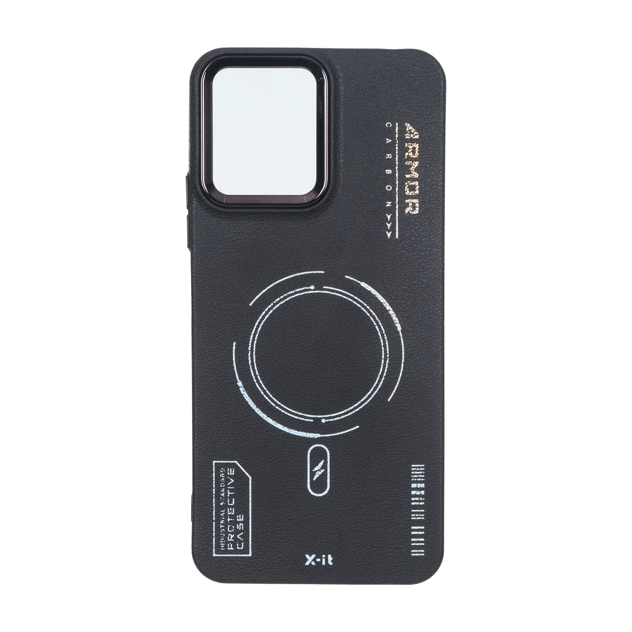 قاب Armor لنز متال Texture طرح مگ سیف Xiaomi Redmi 12 / Poco M6 Pro 5G - مشکی