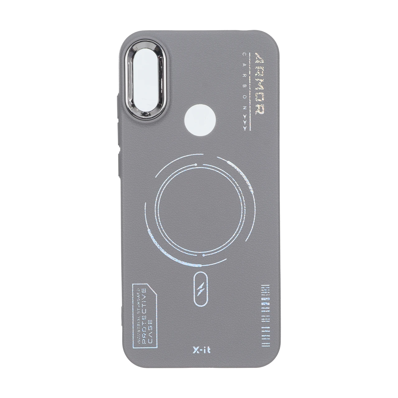 قاب Armor لنز متال Texture طرح مگ سیف Huawei Y6 (2019) / Y6 Prime (2019) / Y6s / Honor 8a - خاکستری