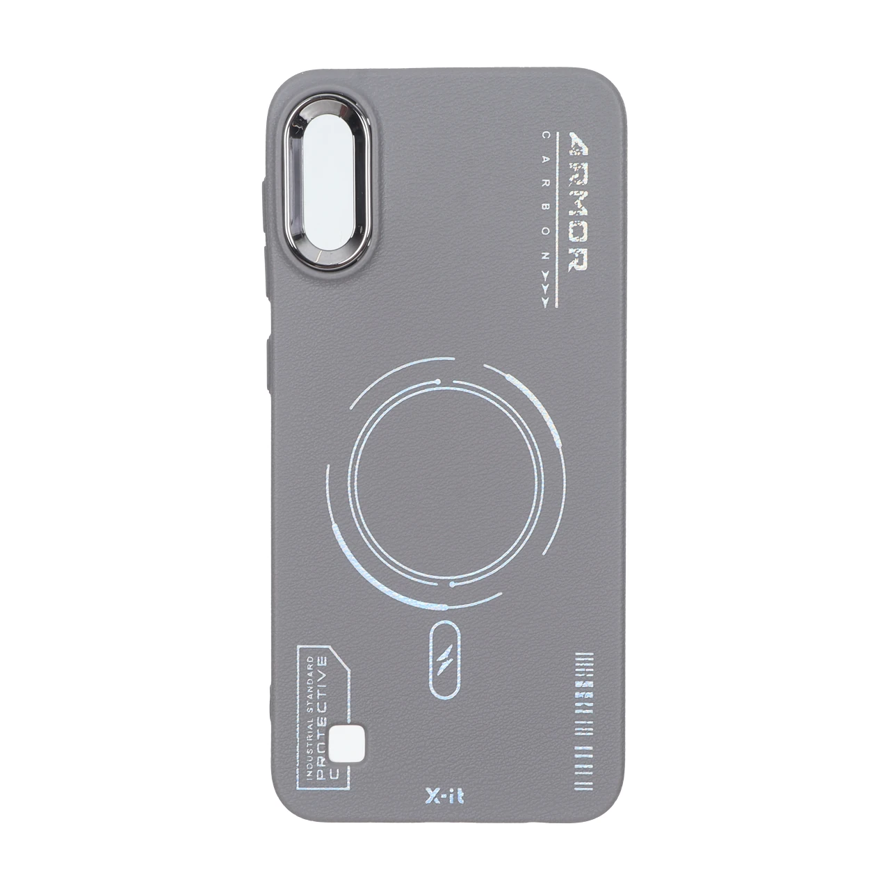 قاب Armor لنز متال Texture طرح مگ سیف Samsung Galaxy A10 / M10 - خاکستری