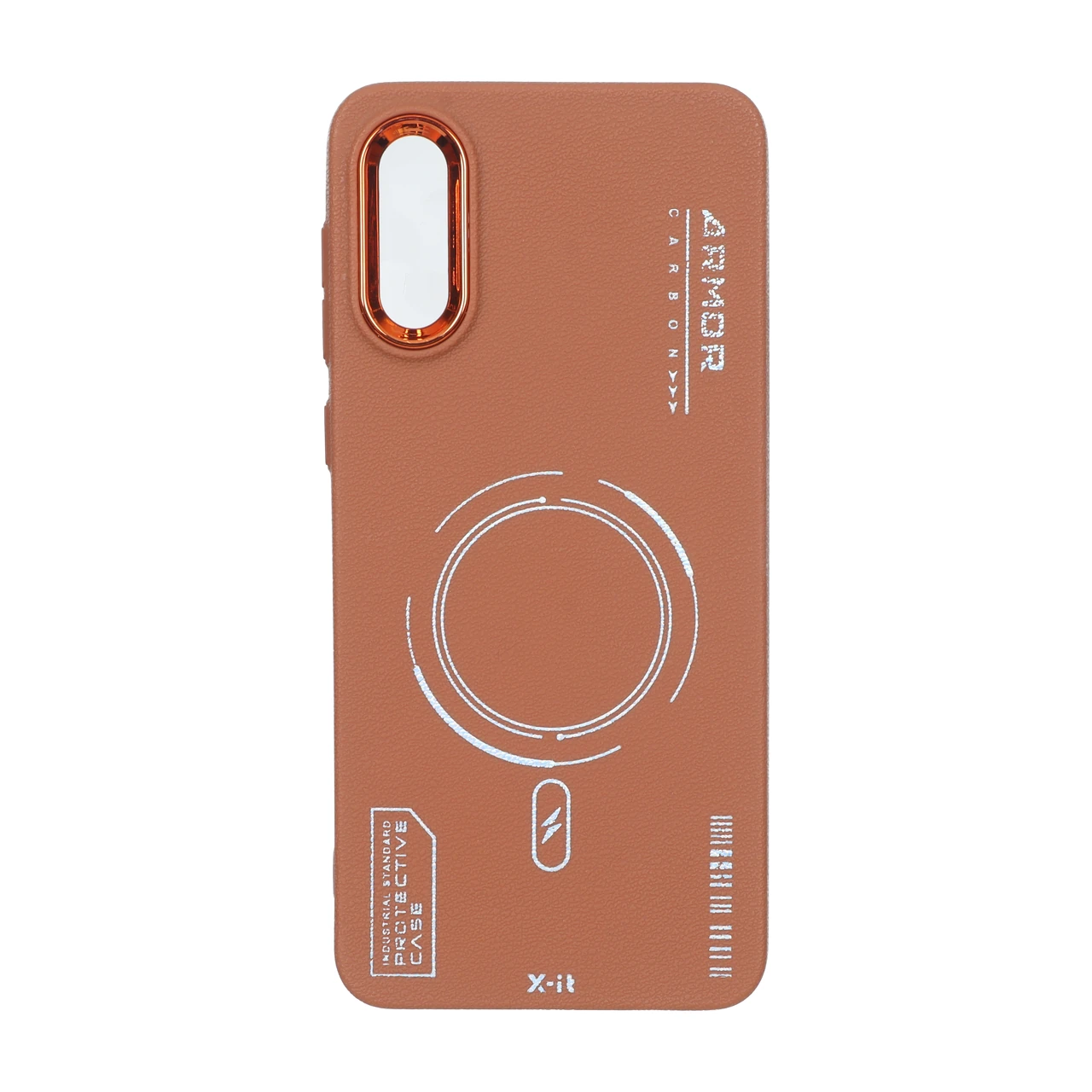 قاب Armor لنز متال Texture طرح مگ سیف Samsung Galaxy A02 / M02 - قهوه ای