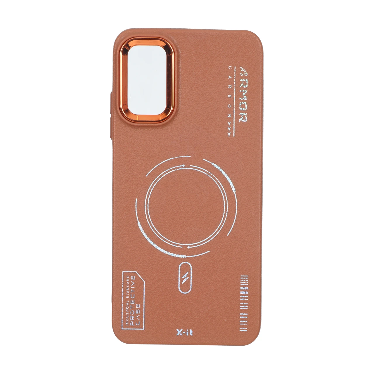 قاب Armor لنز متال Texture طرح مگ سیف Xiaomi Poco M3 Pro / Redmi Note 10 5G / Redmi Note 11 SE - قهوه ای