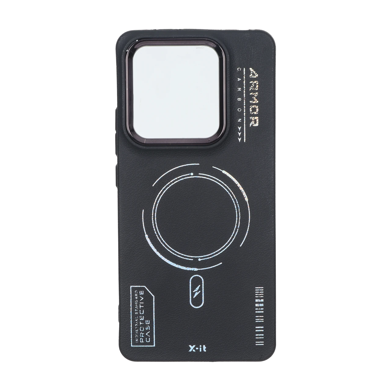 قاب Armor لنز متال Texture طرح مگ سیف Xiaomi Poco M7 Pro 5G - مشکی