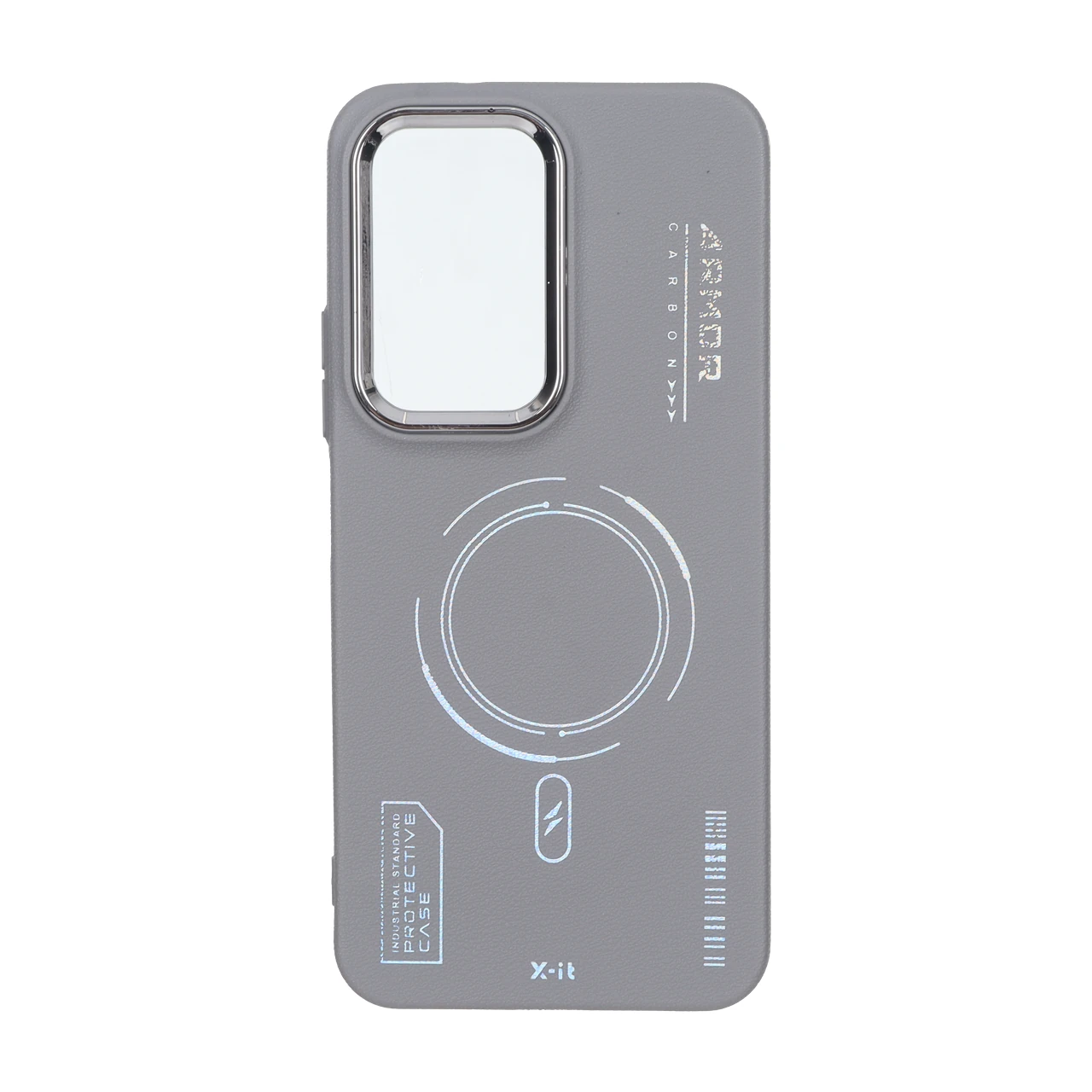 قاب Armor لنز متال Texture طرح مگ سیف Xiaomi Poco M7 4G - خاکستری