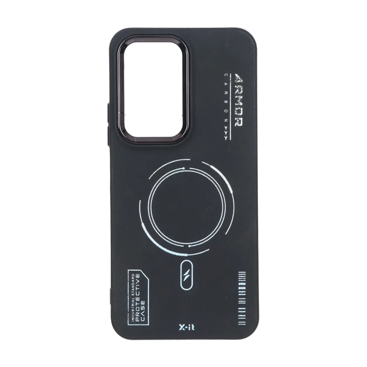 قاب Armor لنز متال Texture طرح مگ سیف Xiaomi Poco M7 4G - مشکی