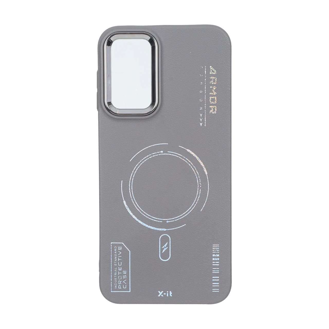 قاب Armor لنز متال Texture طرح مگ سیف Samsung Galaxy A14 - خاکستری