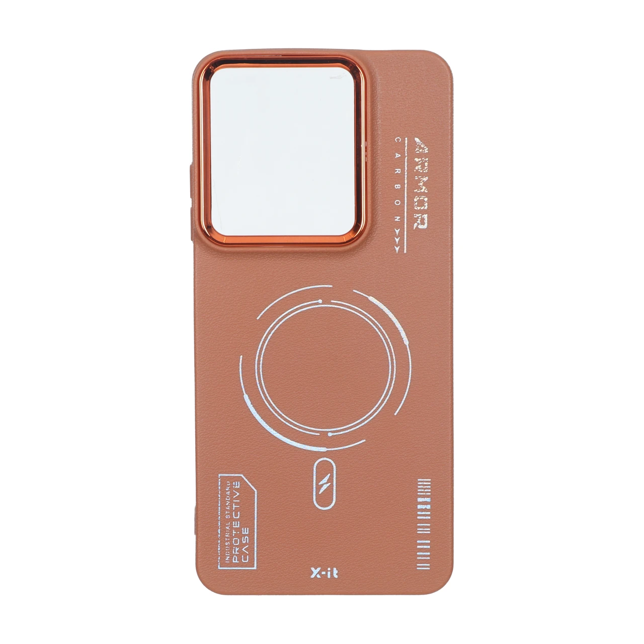 قاب Armor لنز متال Texture طرح مگ سیف Xiaomi Redmi A5 / Poco C71 - قهوه ای