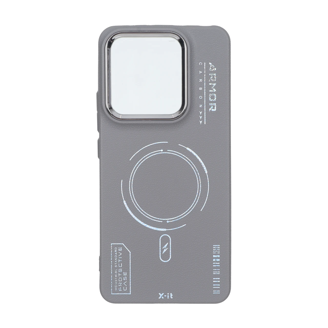 قاب Armor لنز متال Texture طرح مگ سیف Xiaomi Redmi Note 14 4G - خاکستری
