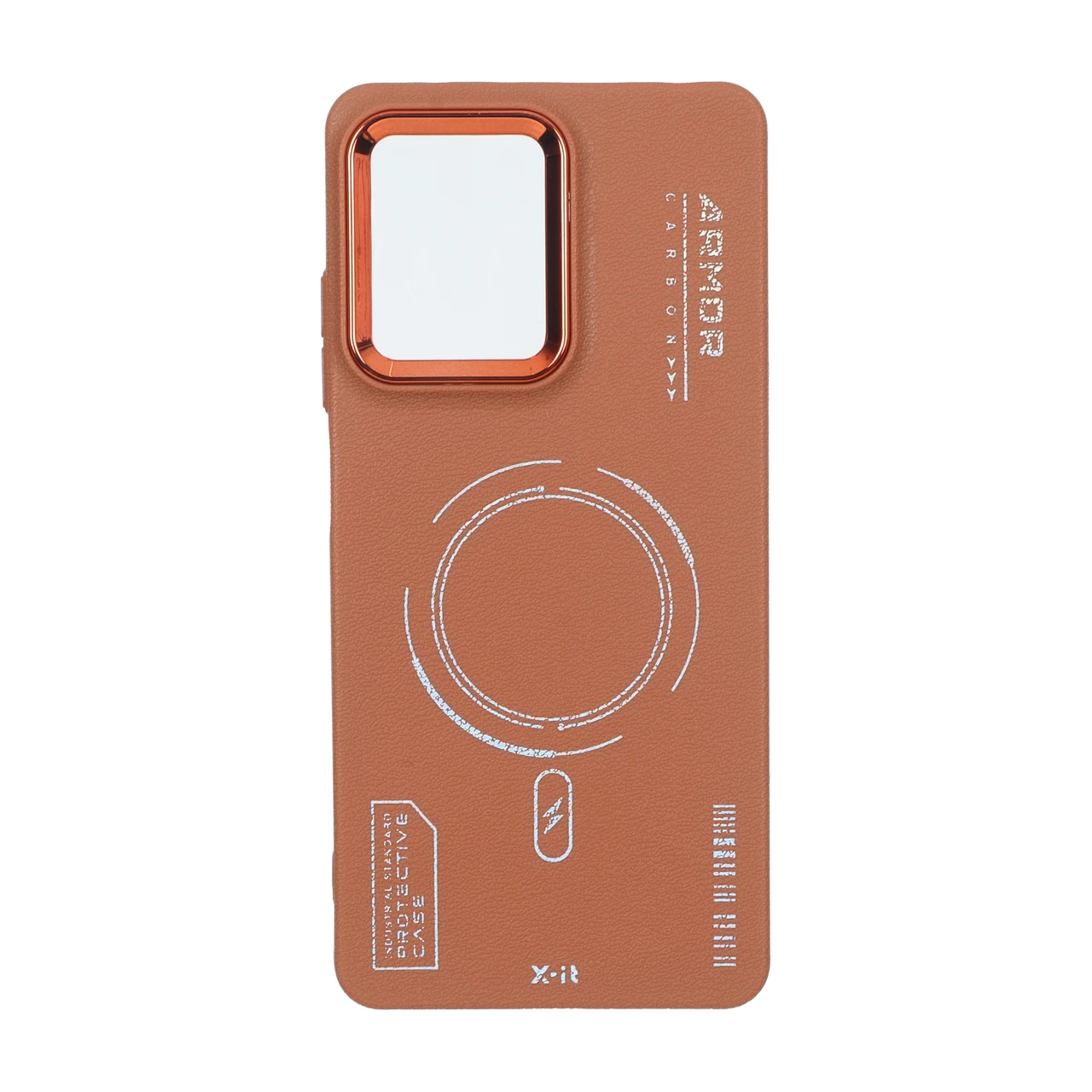 قاب Armor لنز متال Texture طرح مگ سیف Xiaomi Poco X5 Pro 5G - قهوه ای