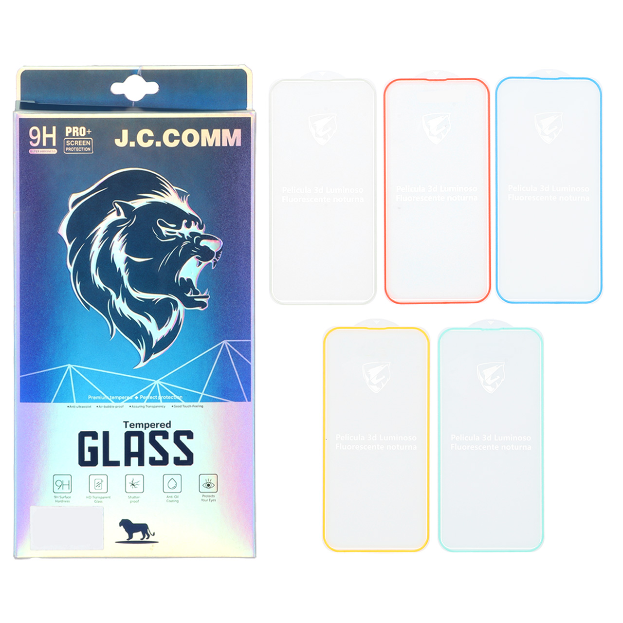 محافظ صفحه نمایش شیشه ای شبرنگ ایربگ دار Full Cover J.C.COMM مدل Apple iPhone 12 / iPhone 12 Pro (پک 5 عددی)