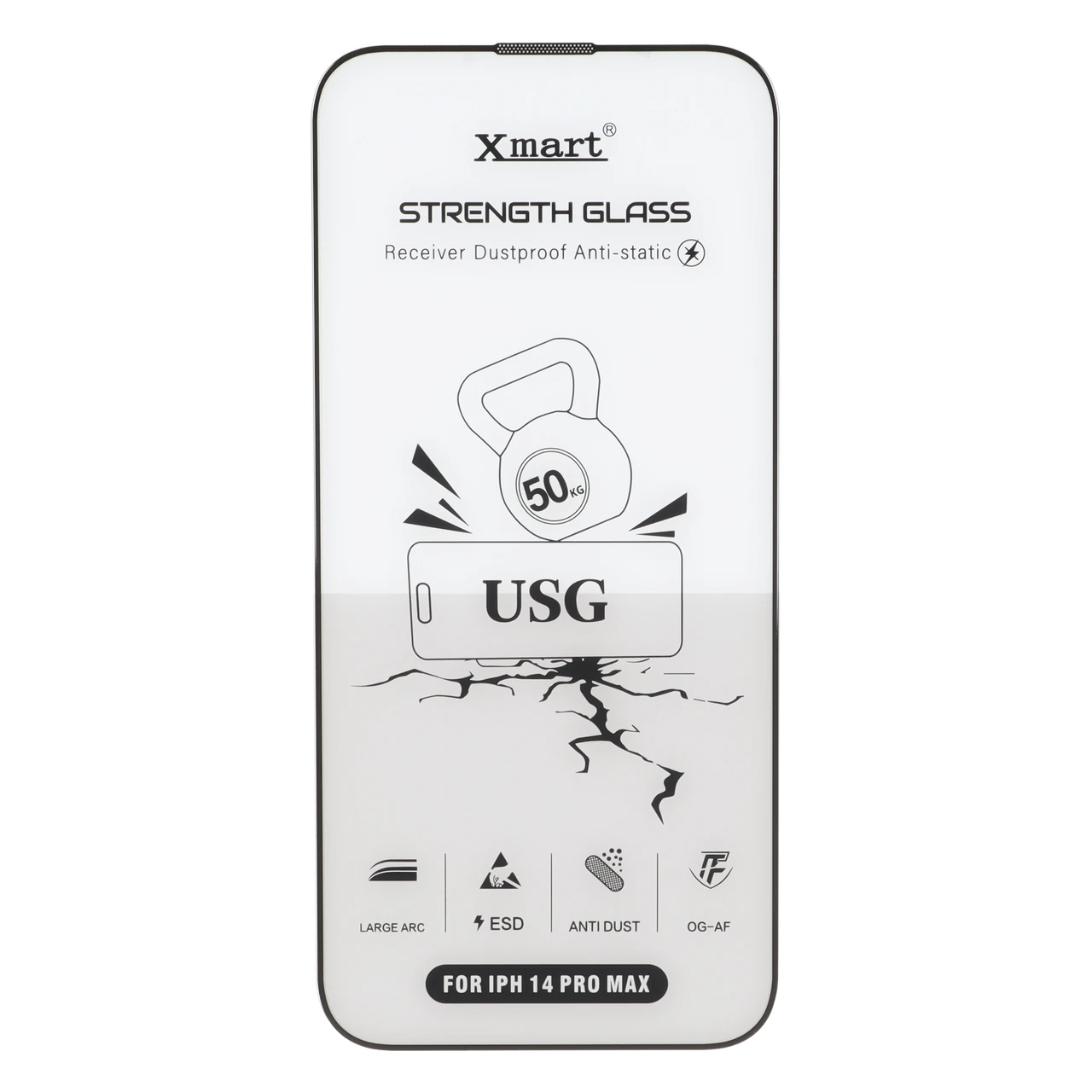 محافظ صفحه نمایش شیشه ای اورجینال Full Cover XMART Anti Static USG مدل Apple iPhone 14 pro max