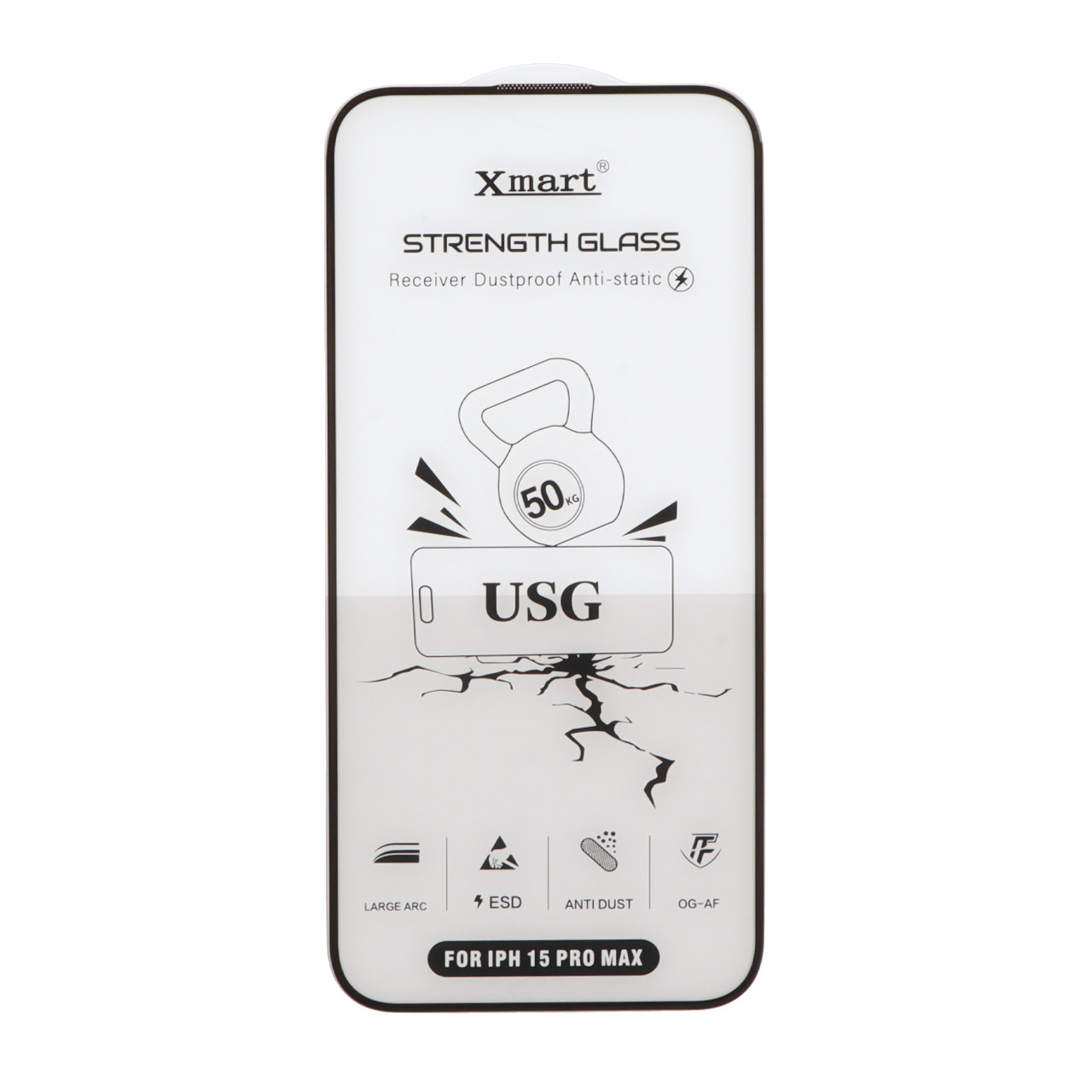 محافظ صفحه نمایش شیشه ای اورجینال Full Cover XMART Anti Static USG مدل Apple iphone 15 Pro Max