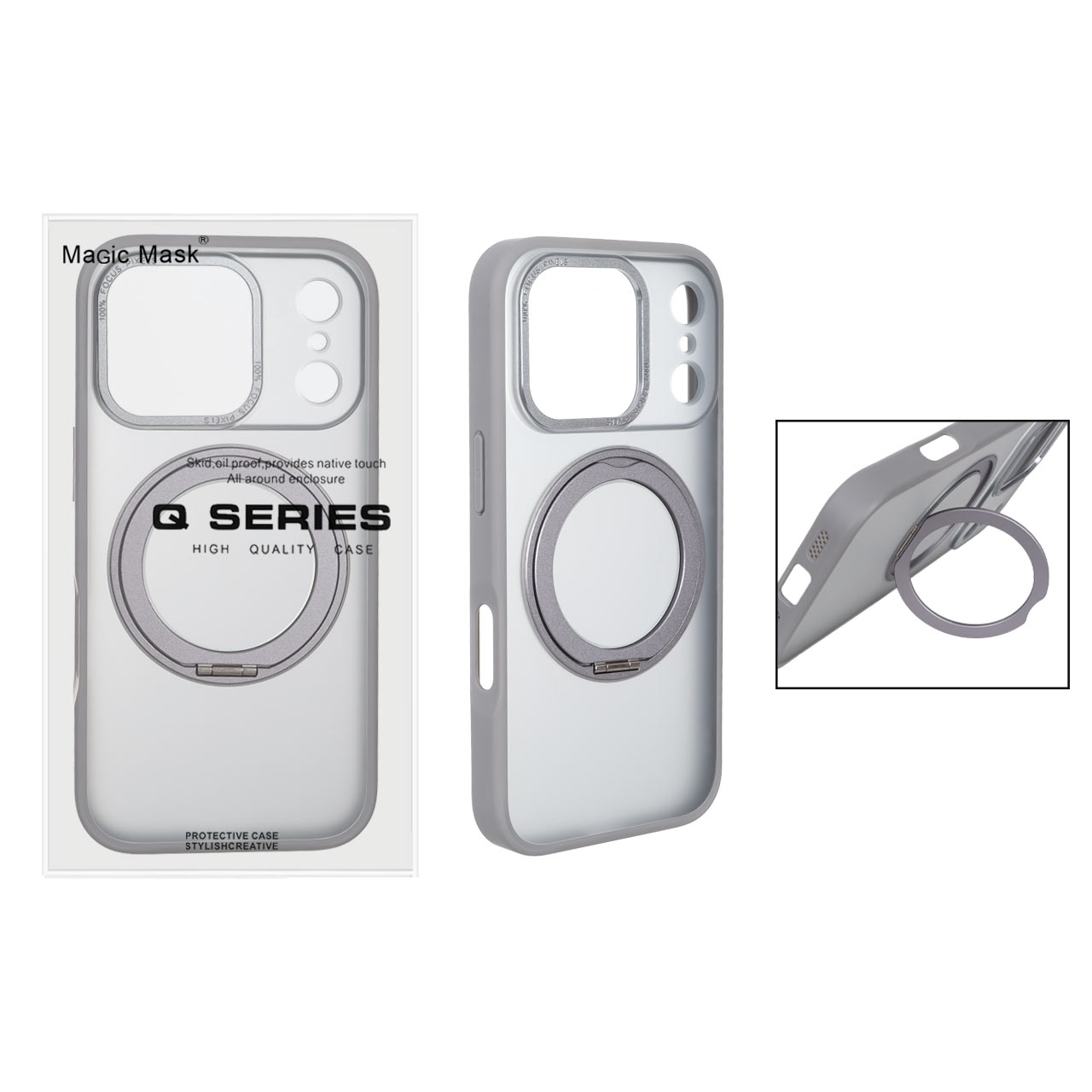 قاب اورجینال Magic Mask استند چرخشی Magsafe مدل Apple iPhone 17 Pro - خاکستری (پک دار)