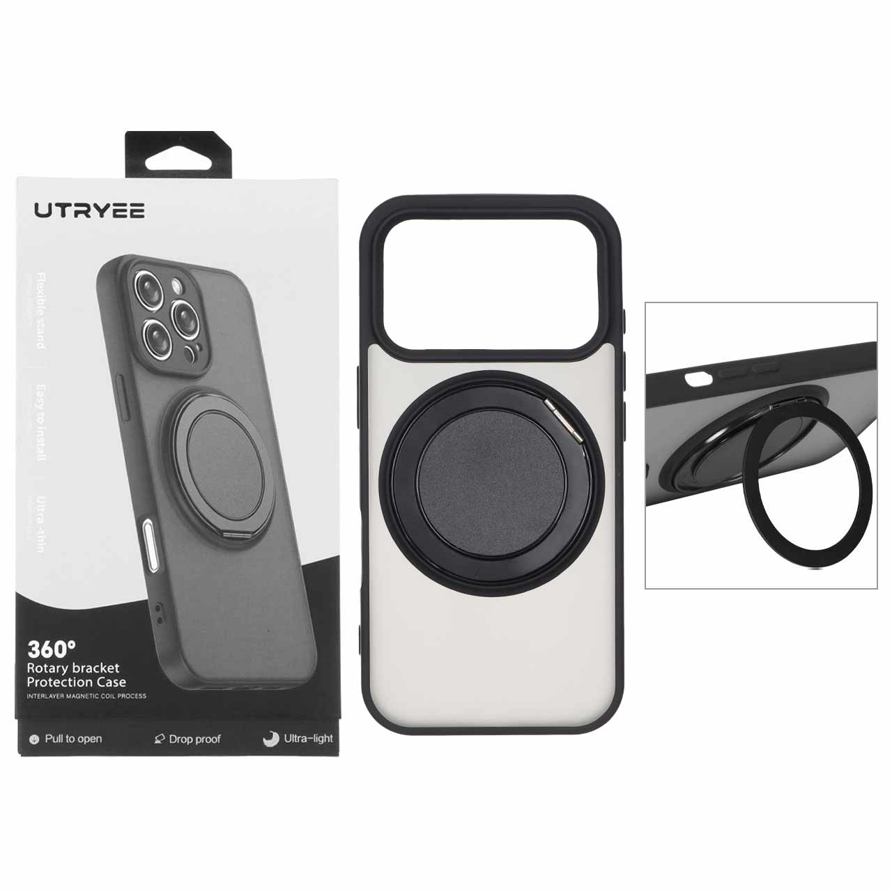 قاب اورجینال UTRYEE مات MagSafe لوپ استندشو Apple iPhone 17 Pro - مشکی (پک دار)
