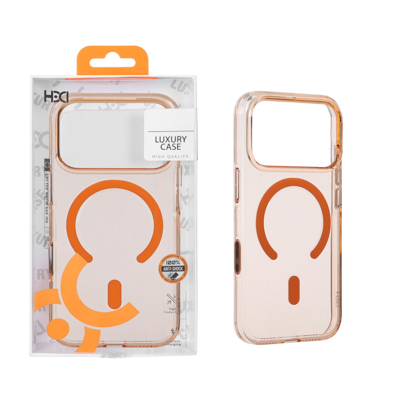 قاب اورجینال HDD شفاف کریستالی MagSafe مدل Apple iPhone 17 Pro / iPhone 18 Pro - نارنجی (پک دار)