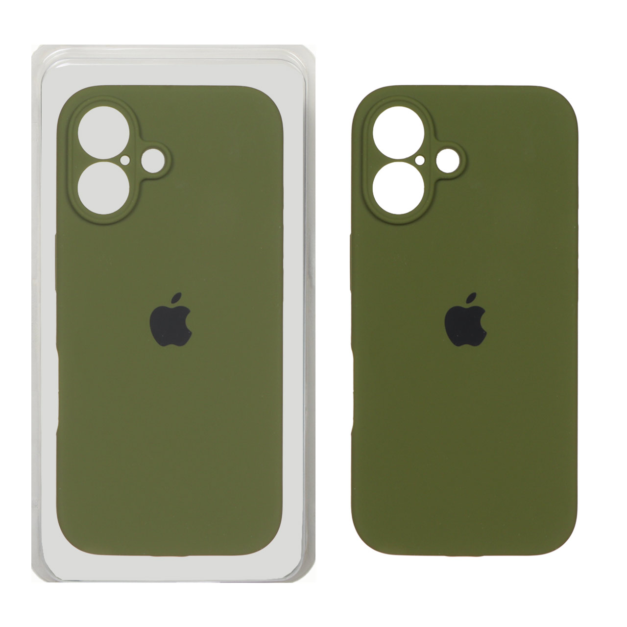 قاب سیلیکونی پاک کنی محافظ لنزدار اورجینال Apple iPhone 16 - سبز زیتونی (پک اصلی)