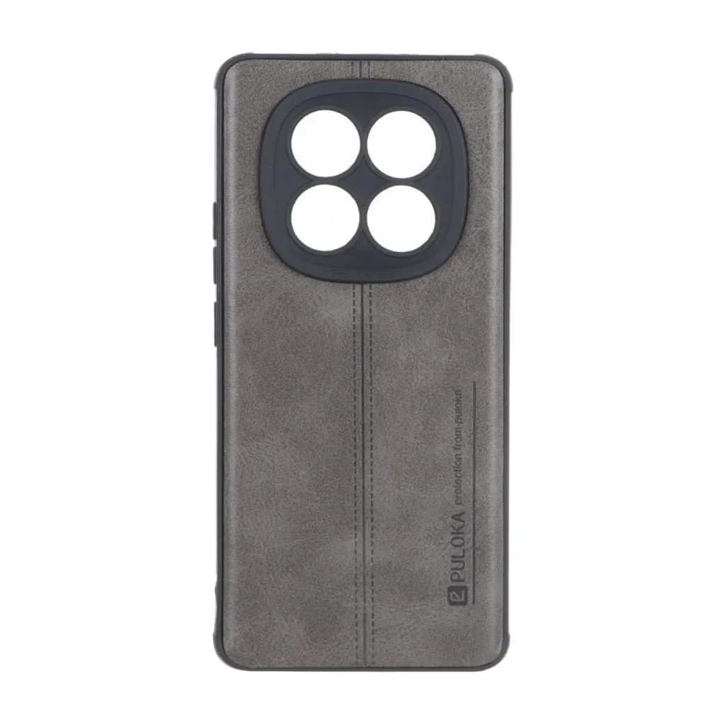 قاب Puloka طرح چرم دوخت دار محافظ لنزدار Xiaomi Redmi Note 15 / Poco M8 5G - طوسی