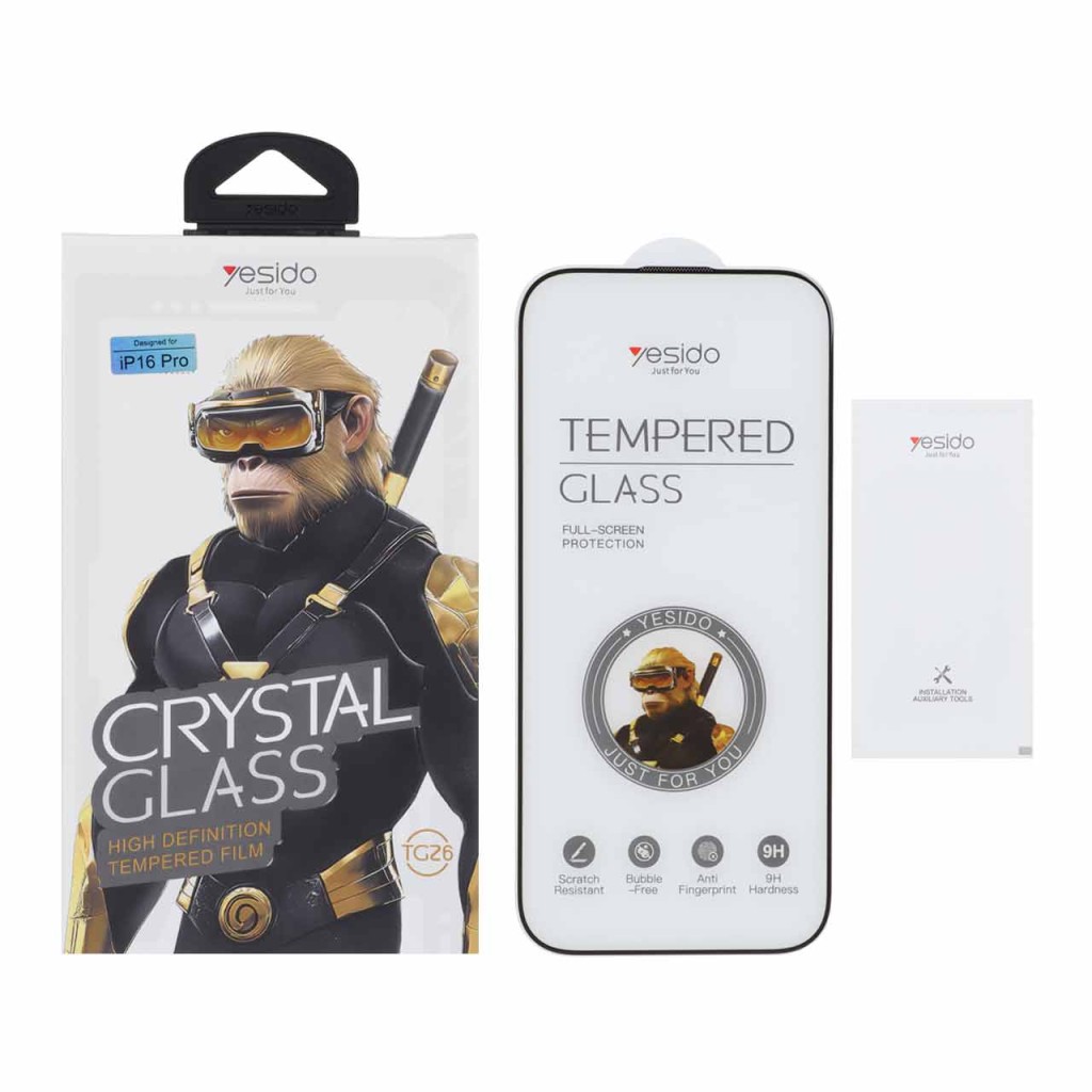 محافظ صفحه نمایش شیشه ای اورجینال Crystal Glass Yesido TG26 مدل Apple iPhone 17 / iPhone 16 Pro (پک دار)