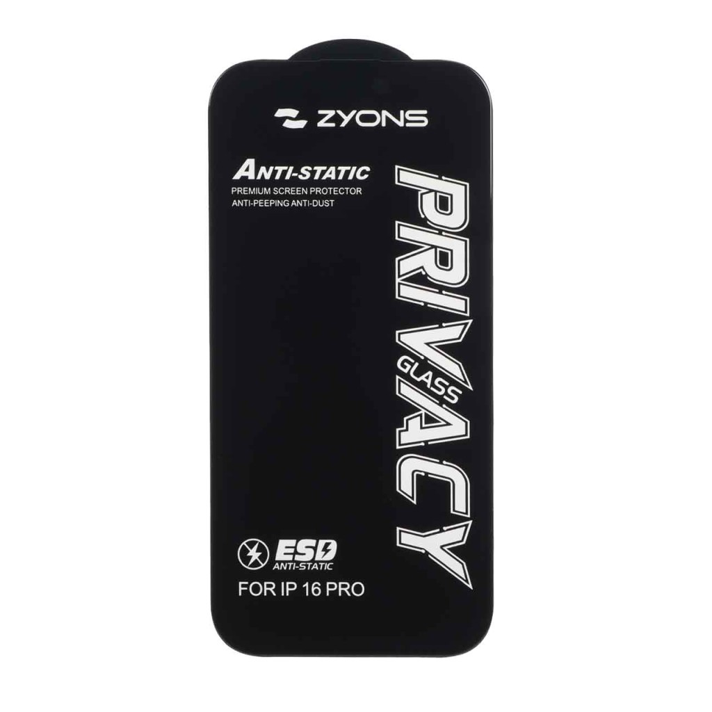 محافظ صفحه نمایش شیشه ای Anti Static - ESD Zyons Privacy مدل Apple iPhone 17 / iPhone 16 Pro