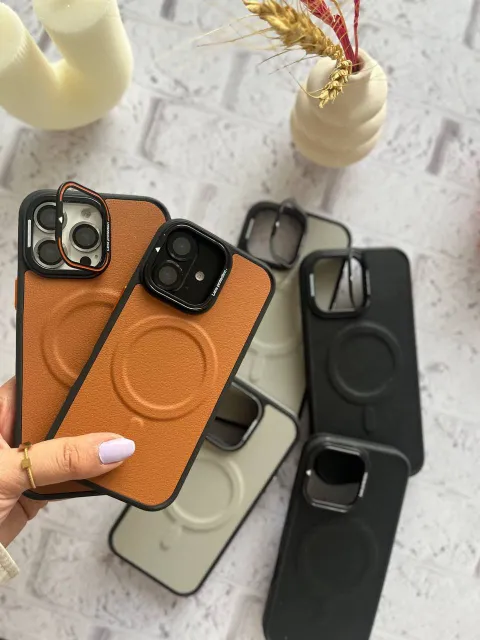 قاب لاکچری چرمی با مگ‌سیف و محافظ لنز فلزی