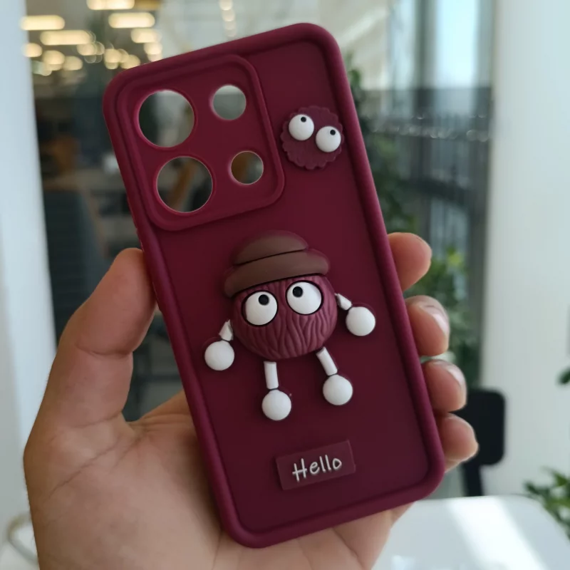 قاب گوشی شیائومی Redmi Note 13 4G مدل عروسکی سه بعدی میکروب رنگ زرشکی