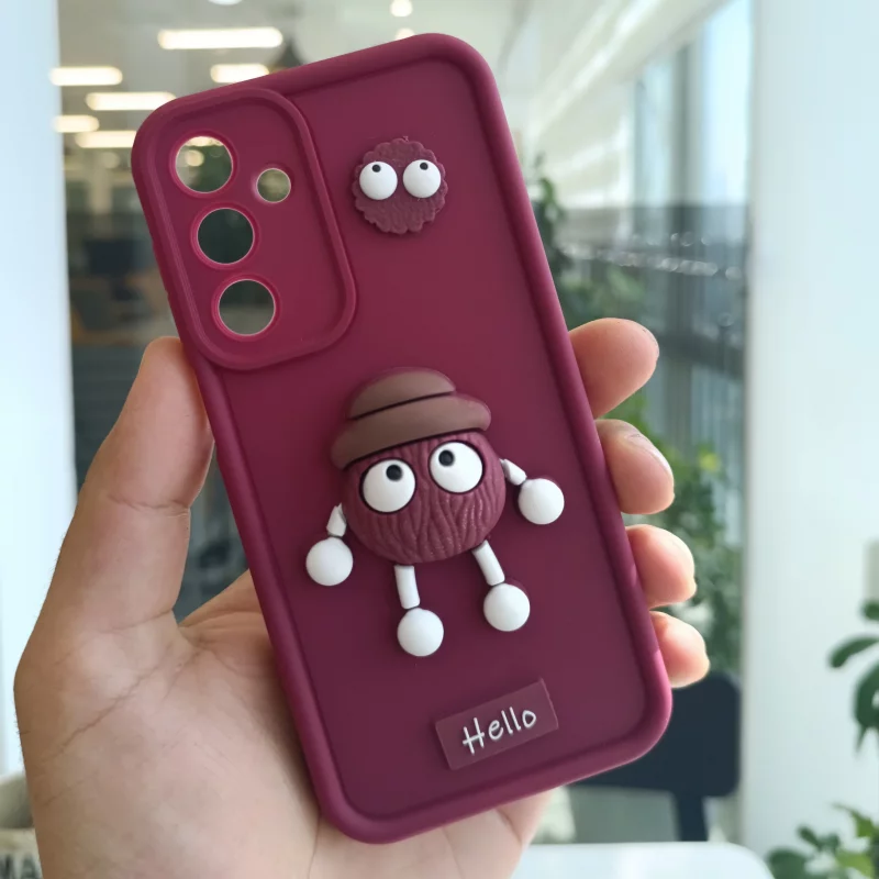 قاب گوشی سامسونگ Galaxy A16  مدل عروسکی سه بعدی میکروب رنگ زرشکی