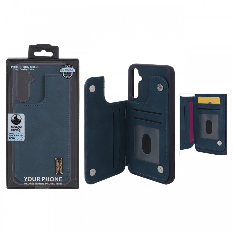 قاب گوشی مدل چرمی جاکارتی‌دار مگنتی LeatherPro مناسب Samsung Galaxy A05s – سرمه‌ای