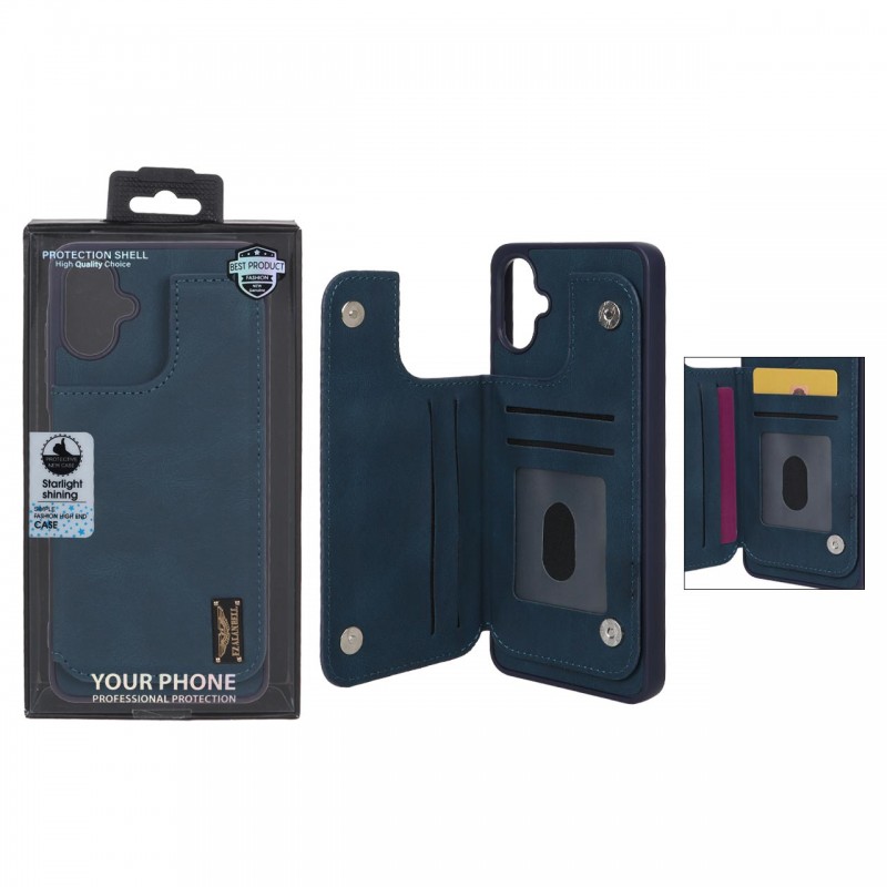 قاب گوشی مدل چرمی جاکارتی‌دار مگنتی LeatherPro مناسب Samsung Galaxy A06 – سرمه‌ای