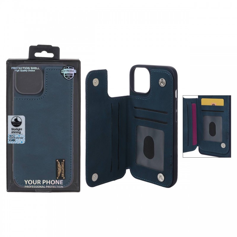 قاب گوشی مدل چرمی جاکارتی‌دار مگنتی LeatherPro مناسب Apple Iphone 13 – سورمه ای