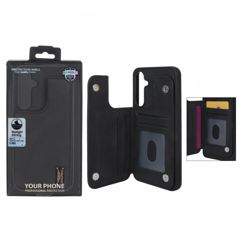 قاب گوشی مدل چرمی جاکارتی‌دار مگنتی LeatherPro مناسب Samsung Galaxy A35 – مشکی