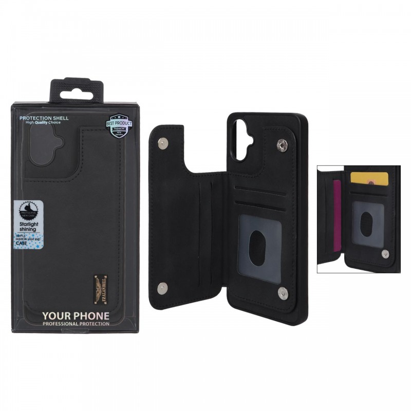 قاب گوشی مدل چرمی جاکارتی‌دار مگنتی LeatherPro مناسب Samsung Galaxy A06– مشکی