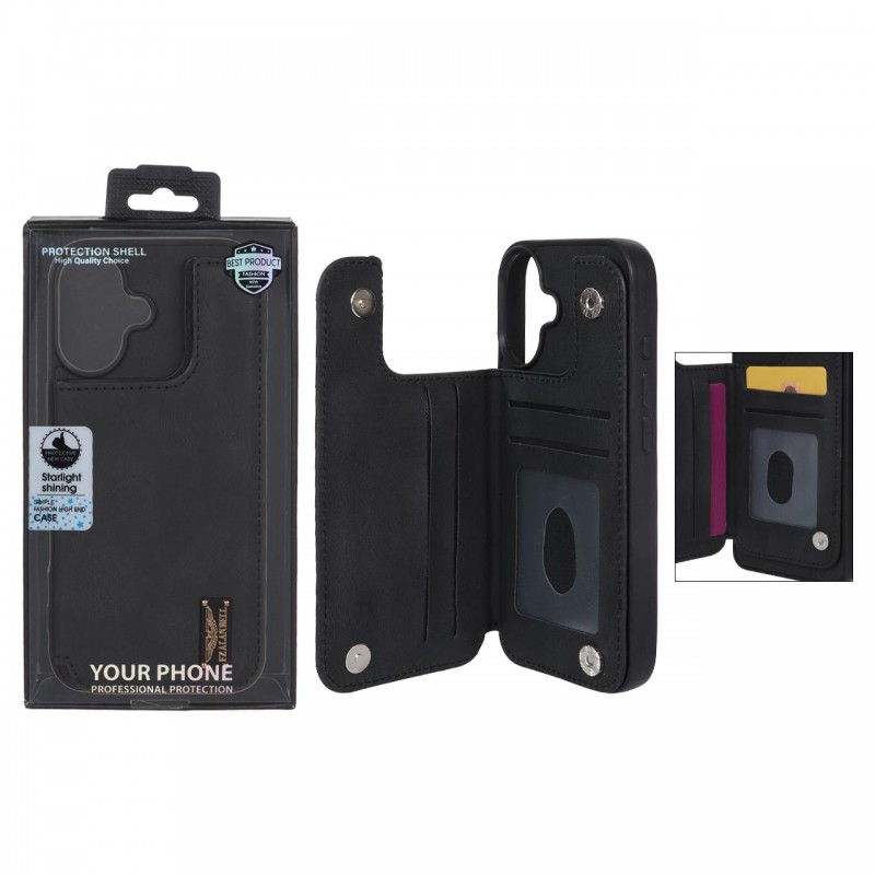 قاب گوشی مدل چرمی جاکارتی‌دار مگنتی LeatherPro مناسب Apple Iphone 16– مشکی