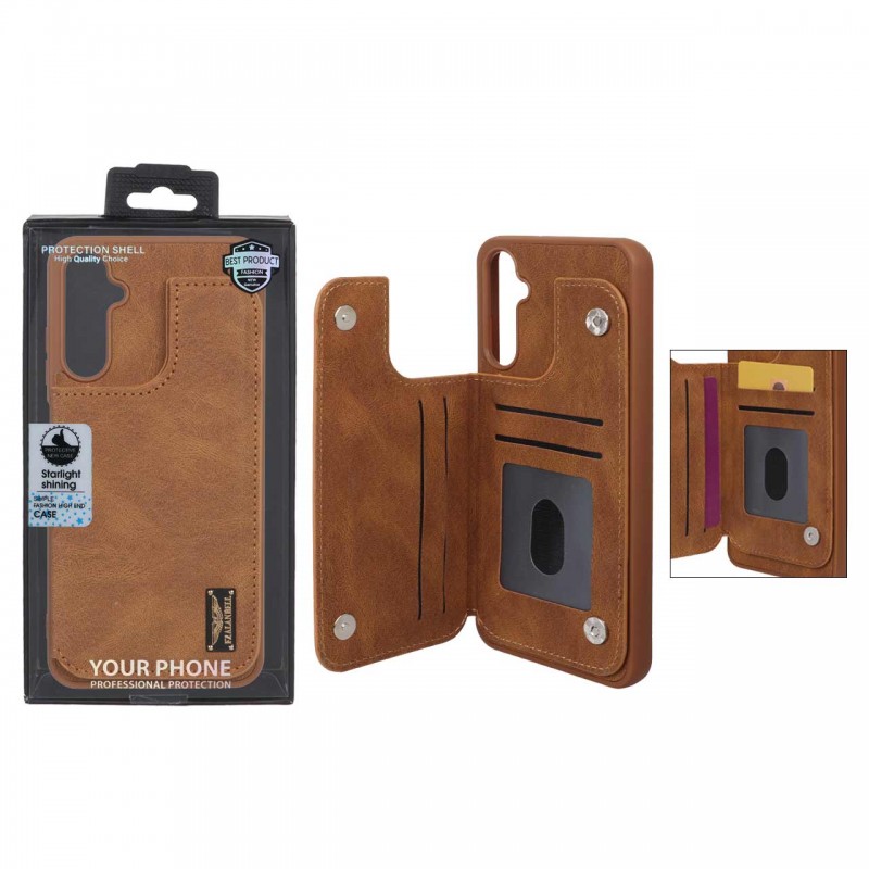 قاب گوشی مدل چرمی جاکارتی‌دار مگنتی LeatherPro مناسب Samsung Galaxy A05s– قهوه ای