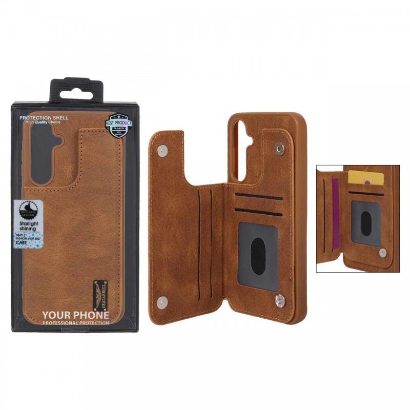 قاب گوشی مدل چرمی جاکارتی‌دار مگنتی LeatherPro مناسب Samsung Galaxy A55– قهوه ای