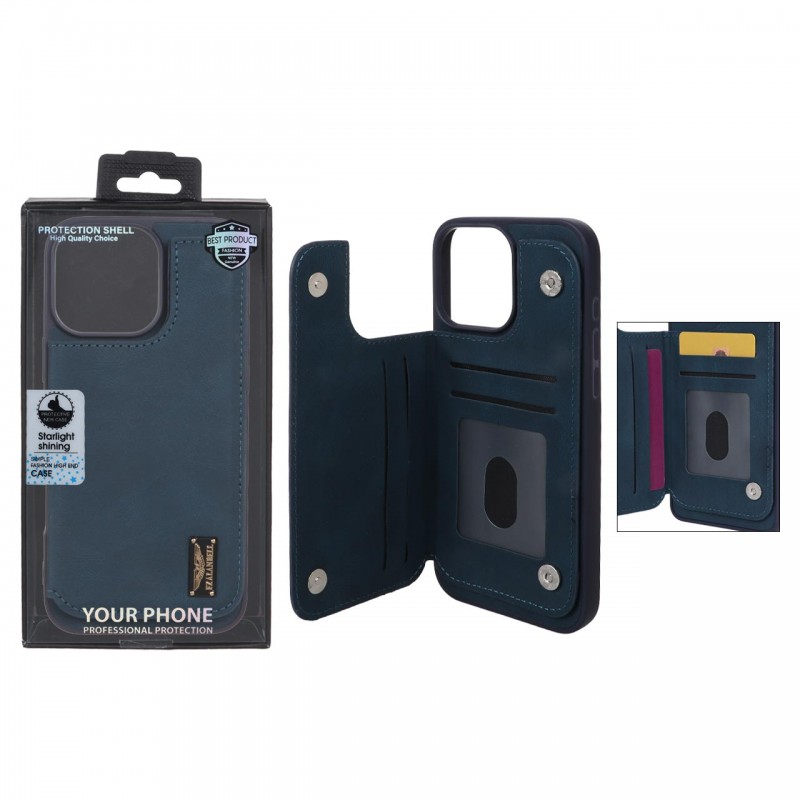 قاب گوشی مدل چرمی جاکارتی‌دار مگنتی LeatherPro مناسب Apple Iphone 16 Pro Max– سورمه ای