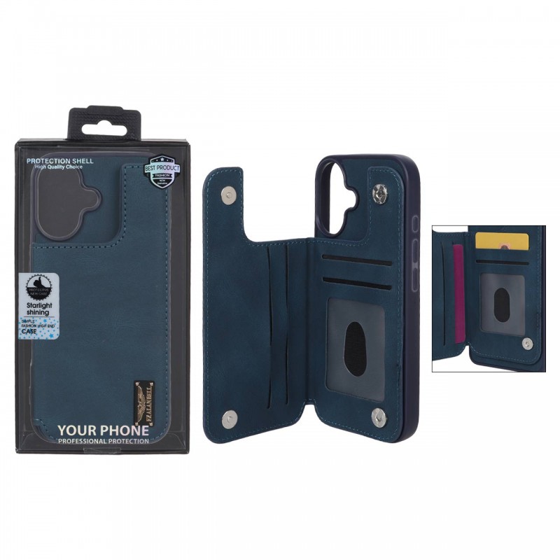 قاب گوشی مدل چرمی جاکارتی‌دار مگنتی LeatherPro مناسب Apple Iphone 16– سورمه ای